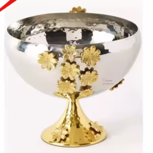 Beautiful Golden Stand Silver Round Shape Bowl for Serving Food 2025