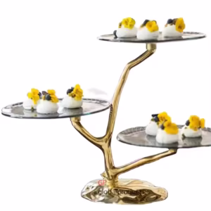 Most Beautiful 3 Layer Metal and Glass Cake Stand Golden