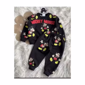 Disney Black Embossed Mickey Mouse Tracksuit Bottom-Top Set