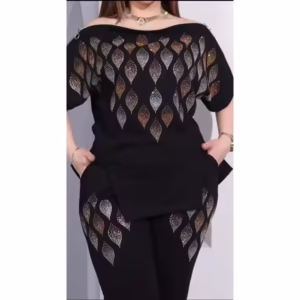 Damla Crystal Stone Tracksuit Set - BLACK