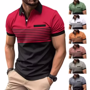 2024 Summer New Mens Slim Casual Polo Shirt Color Matching