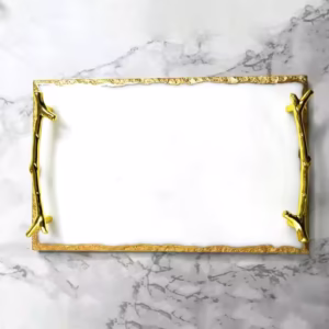 Gold Edged Rectangle Marble Decorative Tray Gold Plate