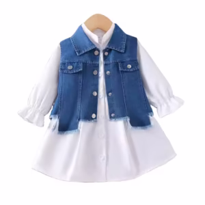 Spring New Design Children Clothing High Quality Denim Vest Solid Color Dress
