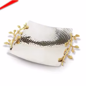 Eco Friendly Designer square Hammered Tray with Golden Fancy
