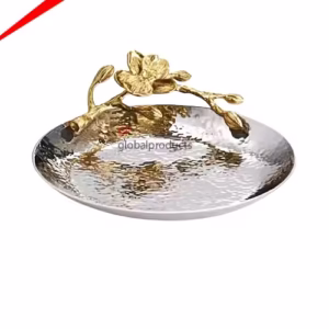 Most Popular Metal Round Serving Tray with Gold Flower
