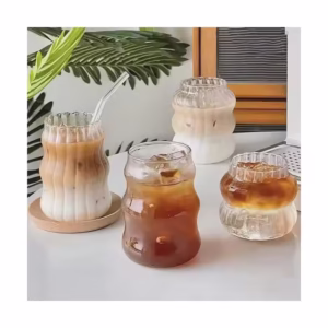 Modern Wave Shaped Glass Beer Cup with Bamboo Lid
