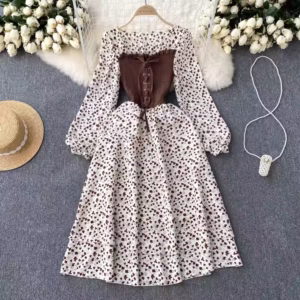 Sweet Contrasting Colors Two-piece Long Sleeved Dress