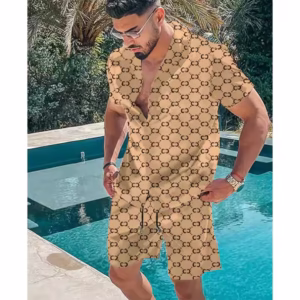 Summer Men Hawaiian Sets Printing Short Sleeve Button Shirt