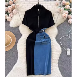 Vintage Denim Women Collision Color Splicing Slim Short