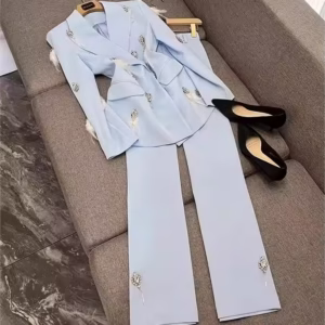 High Quality Lady Elegant Style Solid Office Suit Beading