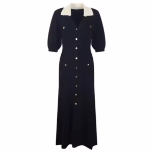 Vintage Turn-down Collar Lady Short Puff Sleeve A